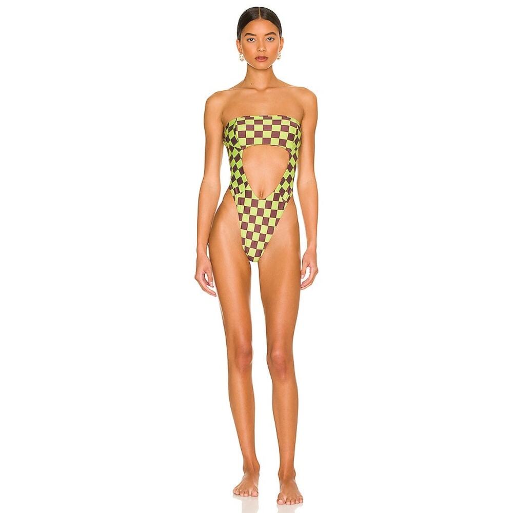 Lovewave Womens the Jax One Piece Retro Check Sexy Bathing Suit Swim Y2K Large